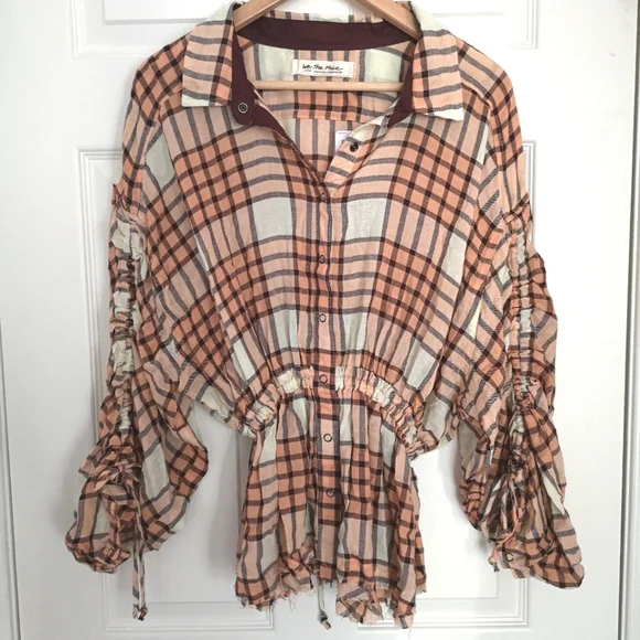 NWT Free People We the Free Pacific Dawn Plaid Shirt Wool Blend - Picture 3 of 6